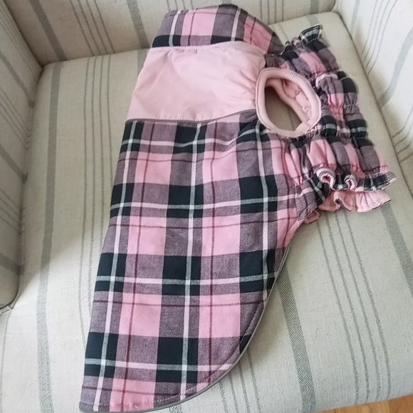 Dog Coat Pastel Pink Plaid NWOT Size M Reversible to Solid Pastel Pink - Picture 1 of 11